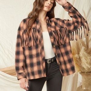 Entro Boho Fringed Plaid Shacket